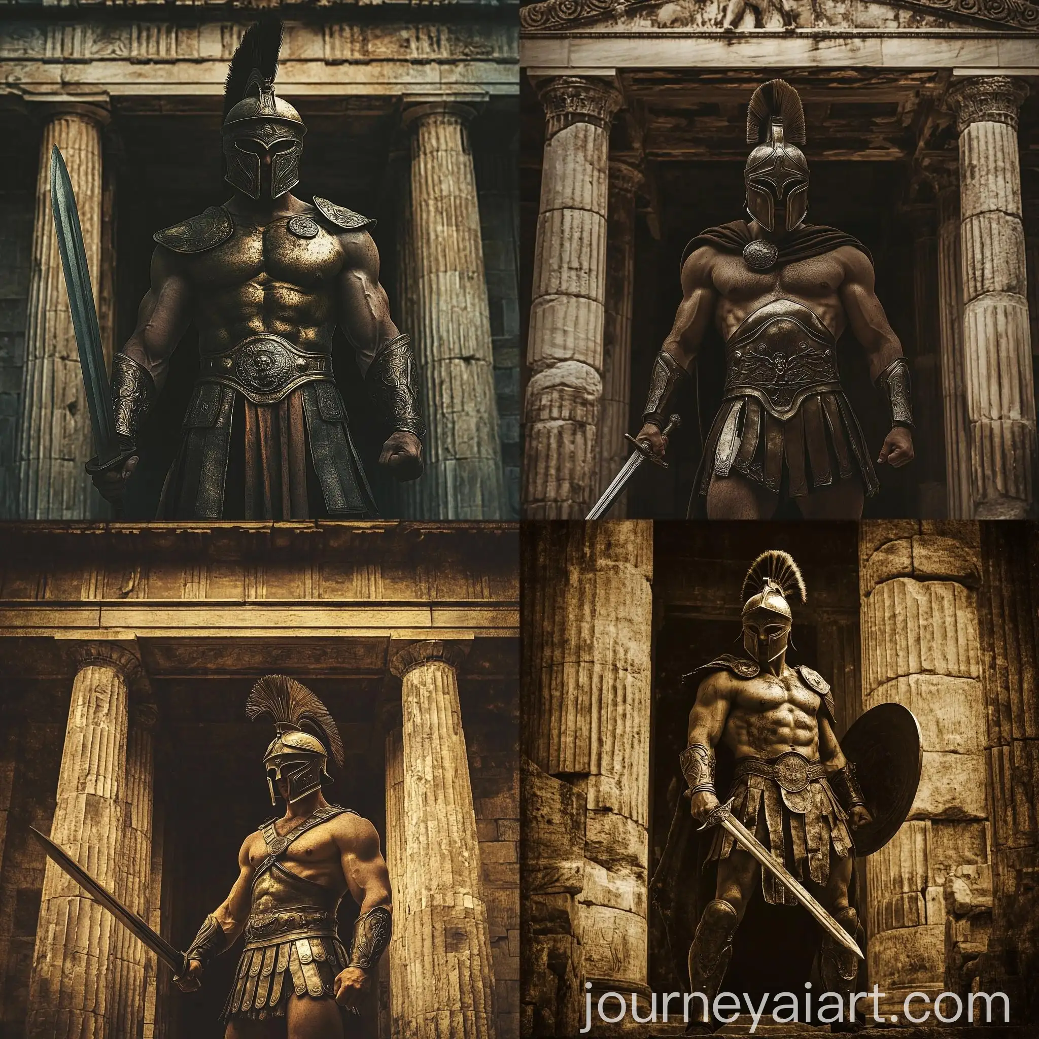 Ancient-Spartan-Warrior-at-Greek-Temple-with-Sword-and-Helmet