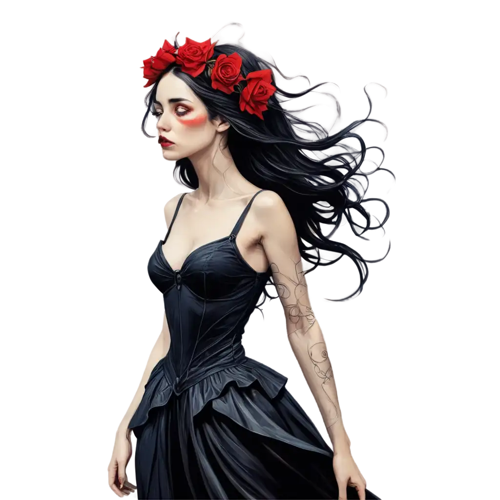 Gothic-Dark-Fantasy-PNG-Surreal-Tim-BurtonInspired-Art-with-Mystical-Floral-Accents