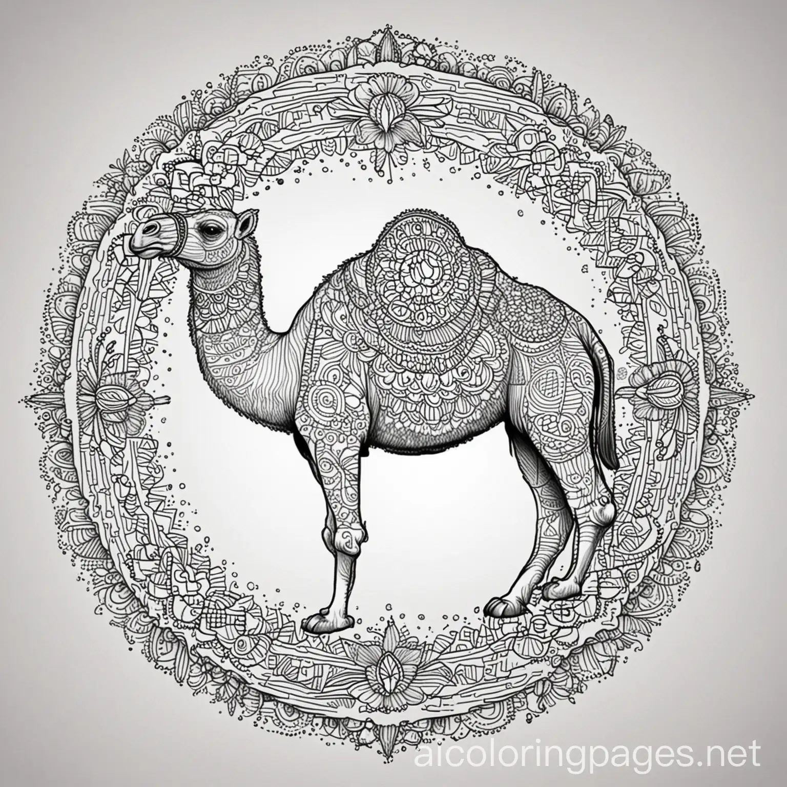 Mandala-Camel-Coloring-Page-with-Vivid-Floral-Background