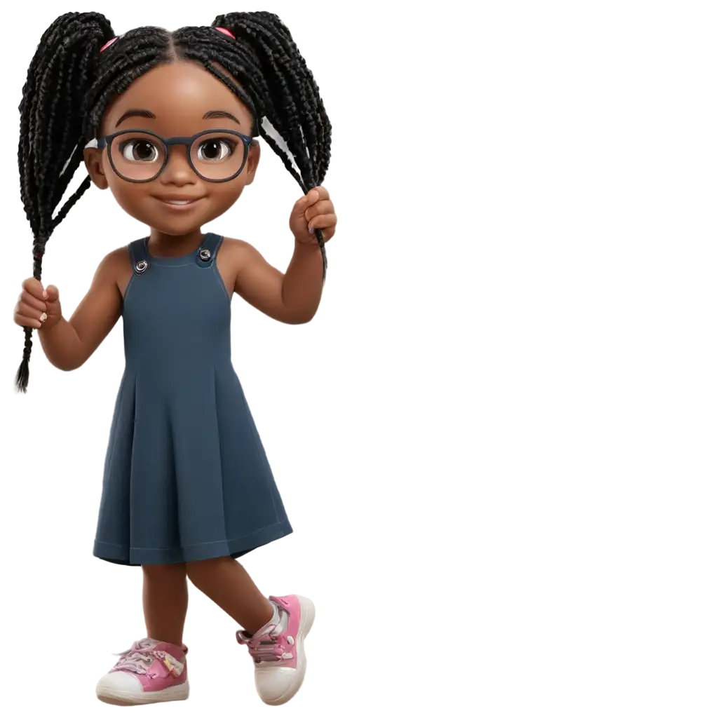 PNG-Image-of-Little-Black-Girl-with-Braids-and-Glasses-Creative-Visual-Representation