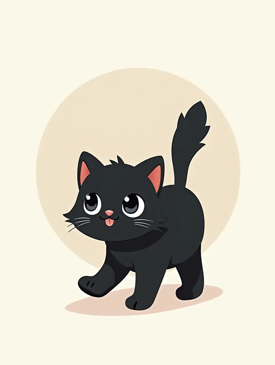 Cute Black Cat Walking Illustration in Simple Cartoon Style