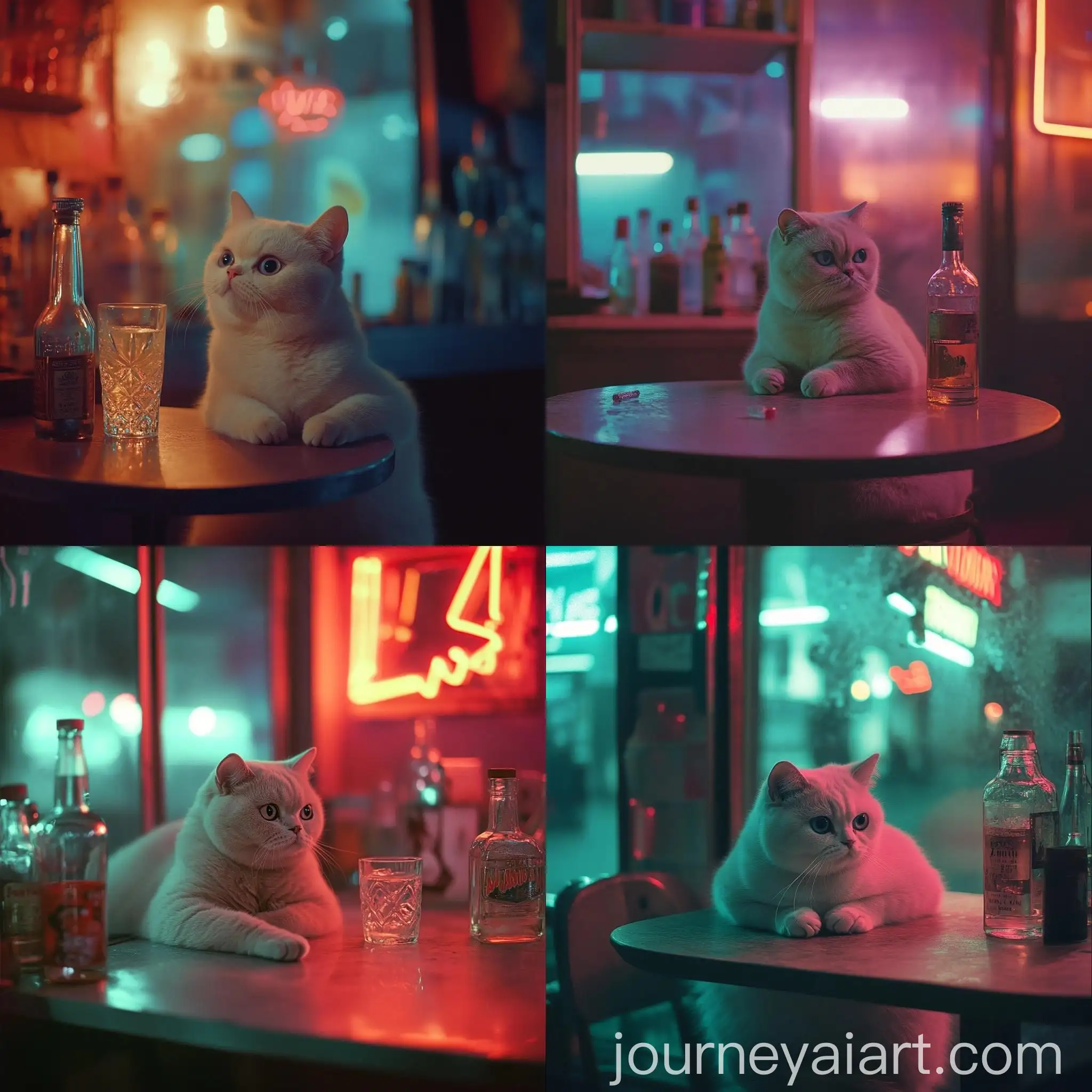 Surreal-Scene-of-a-CreamColored-British-Shorthair-Cat-Drinking-Gin