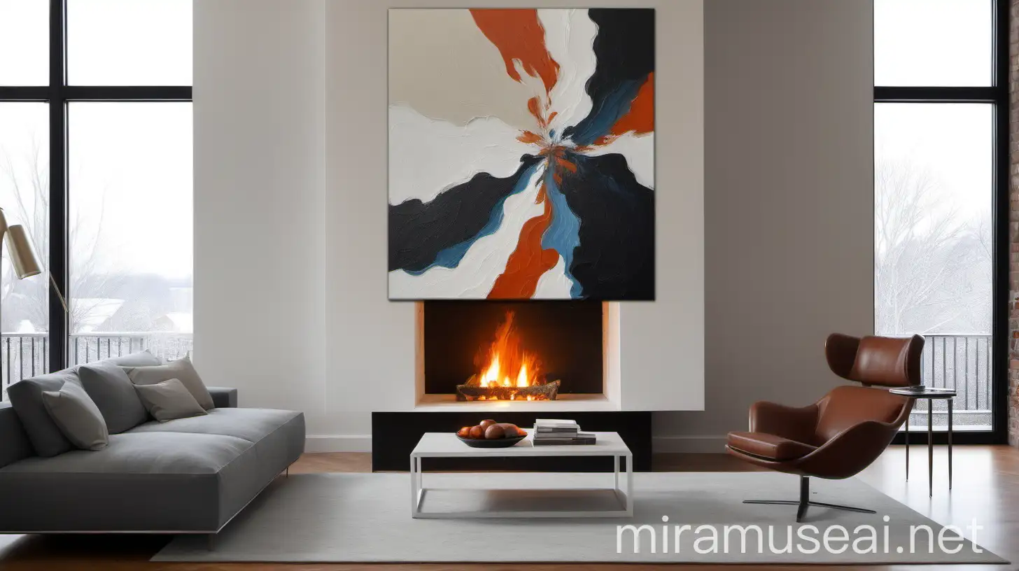 Abstract Painting in Living Room Near Fireplace