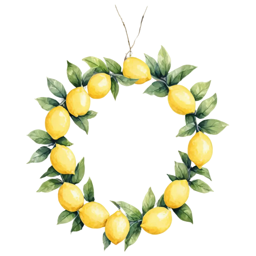 PNG-Lemon-Wreath-HandDrawn-Watercolor-Style-for-Vibrant-Visual-Appeal