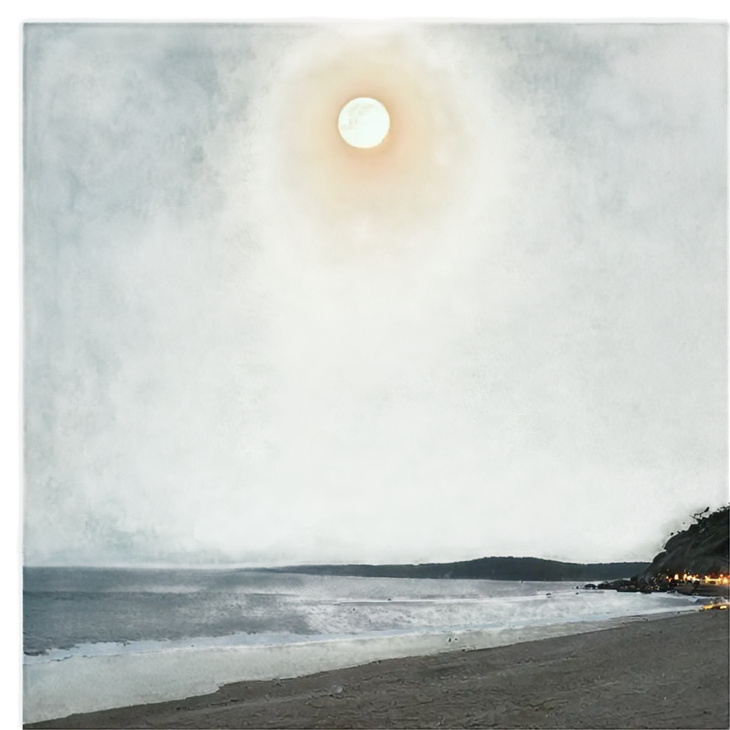 A beautiful photo of the beach while the full moon is visible in the sky and it is very peaceful