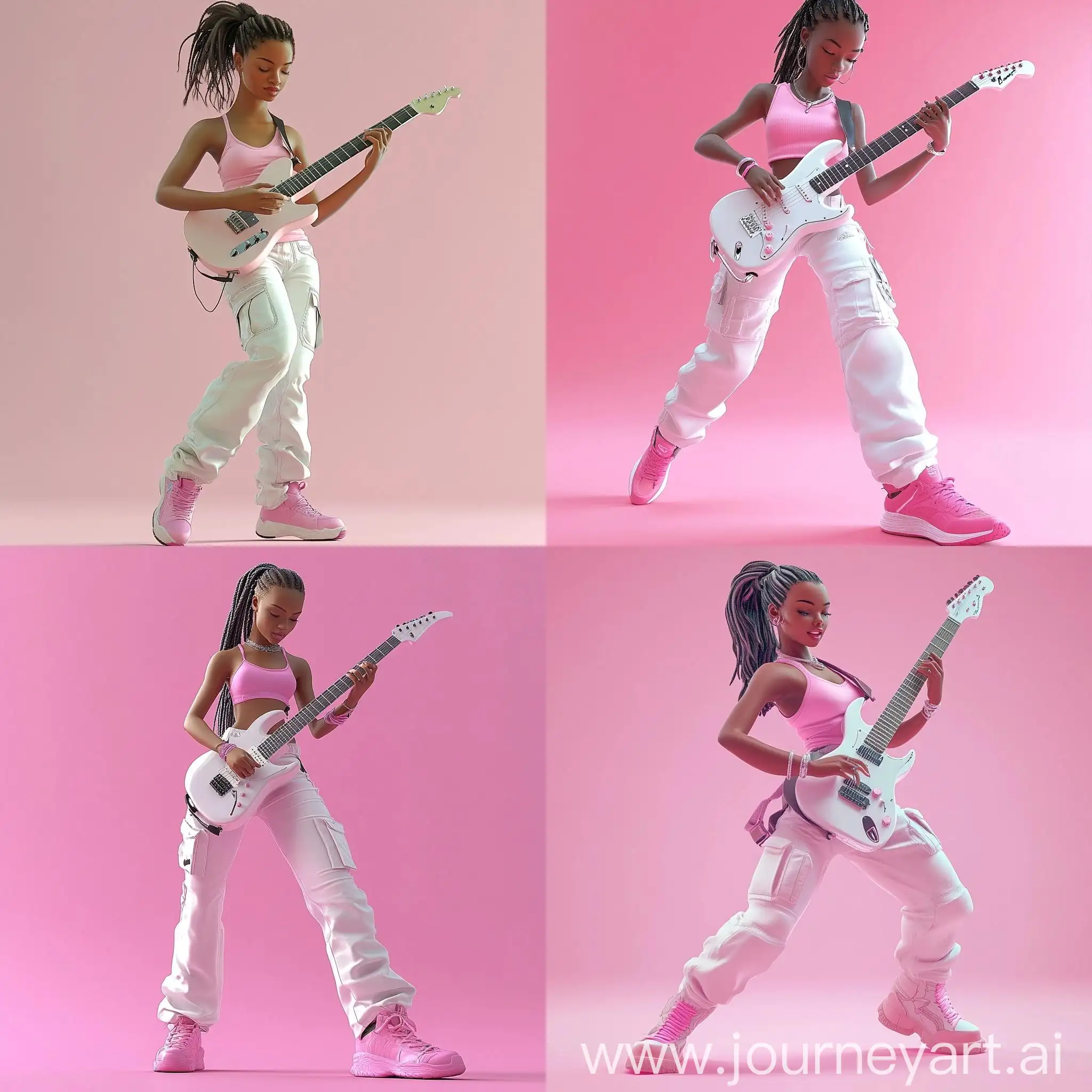 African-American-Girl-Playing-Guitar-in-Pink-Tank-Top-and-Cargo-Pants