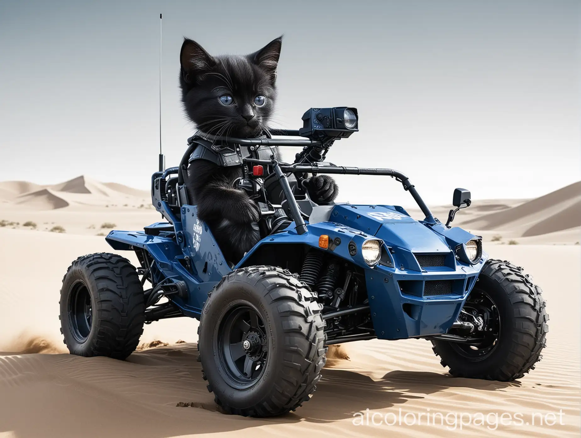 Black-Kitten-in-Dark-Blue-Mech-Gear-Riding-Police-Dune-Buggy