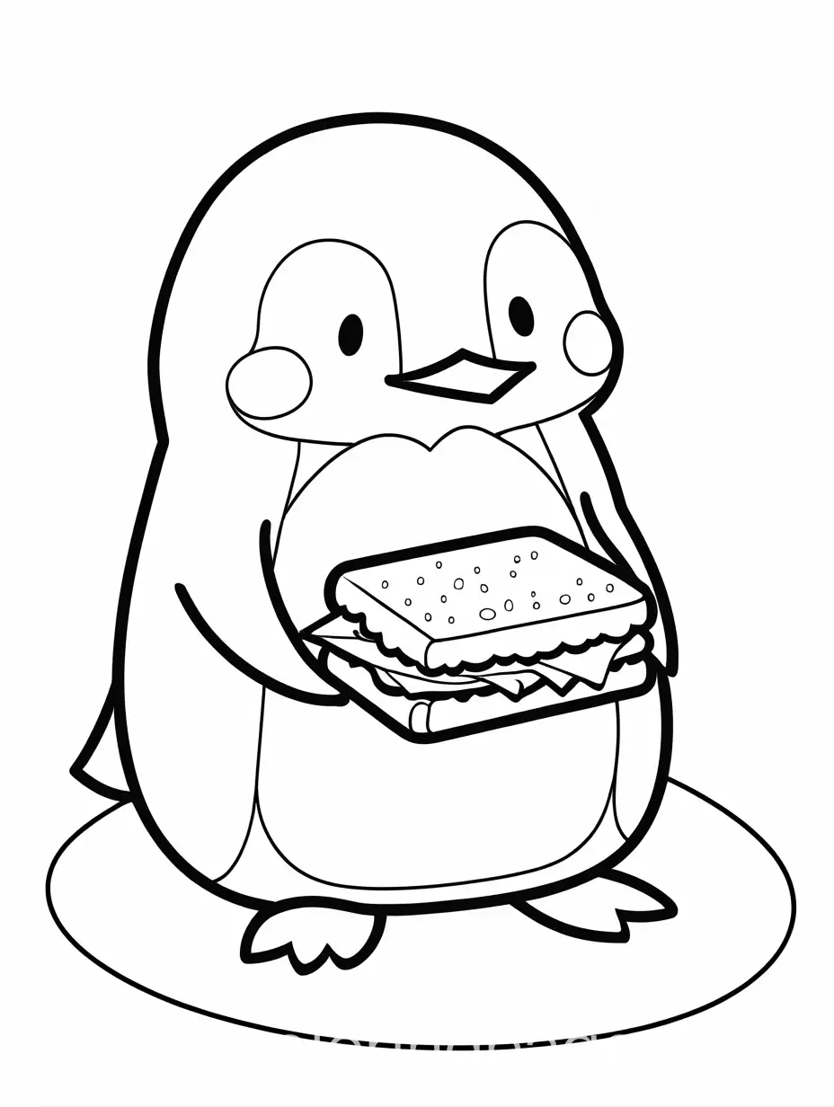 Penguin-Eating-Sandwich-Coloring-Page