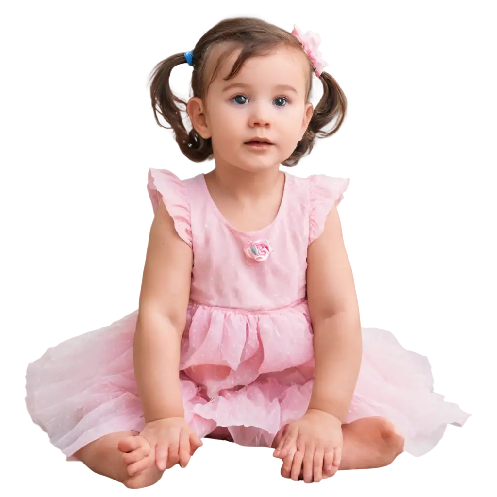 Cute-Baby-Girl-Sitting-on-the-Ground-in-Pink-Dress-PNG-Image-for-Versatile-Use