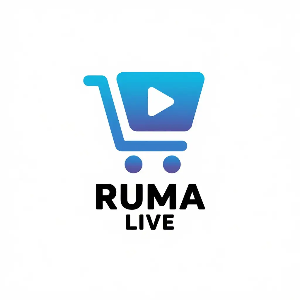 a vector logo design,with the text "RUMA Live", main symbol:BLUE VIDEO PLAY ICON AND CART,DIGITALMARKETING,Moderate,be used in Retail industry,clear background