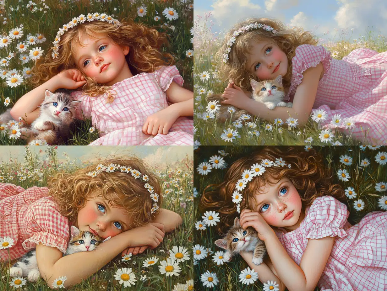 FiveYearOld-Girl-Playing-with-Kitten-in-a-Field-of-Daisies