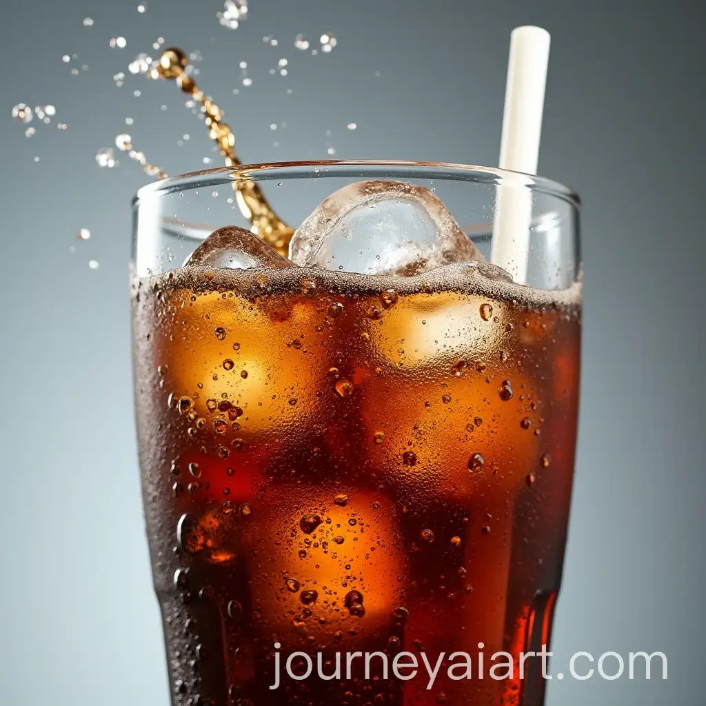CloseUp-Macro-Shot-of-Cola-with-Ice-and-Water-Splashing