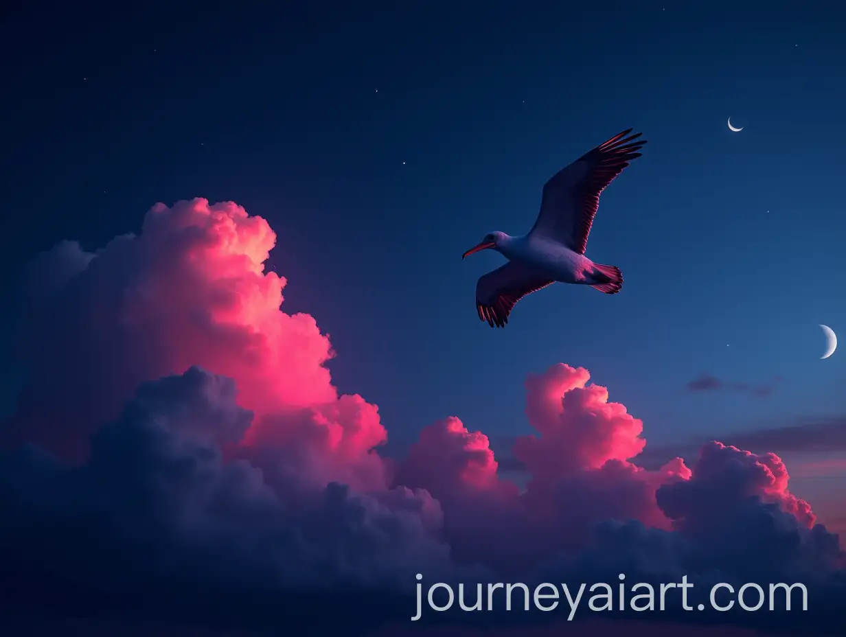 Surreal-Night-Sky-with-Neon-Clouds-and-Flying-Albatross