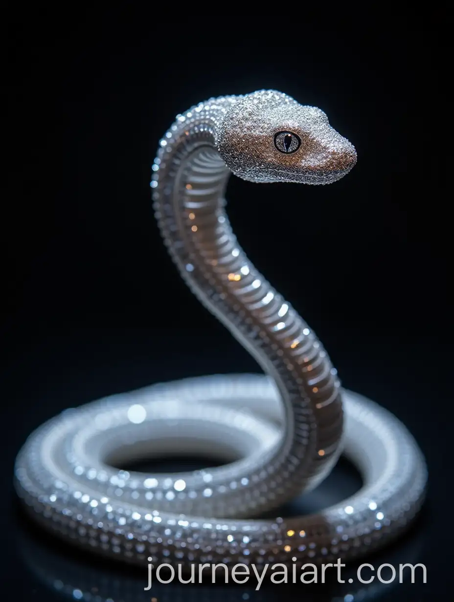 Closeup-of-a-Curvy-Silver-Snake-Made-of-Swarovski-Rhinestones-with-Sparkling-Eyes