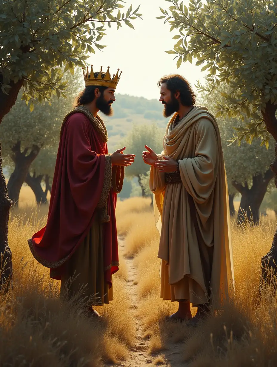 King-Conversing-with-Farmer-in-Olive-Grove