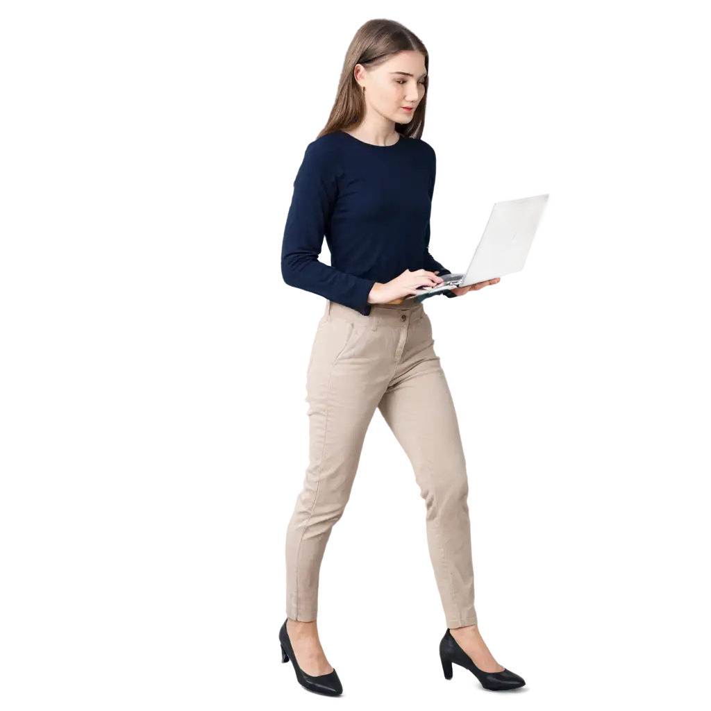 Young-Woman-in-Pants-Working-on-Computer-PNG-Image-for-Clear-and-Detailed-Online-Presence