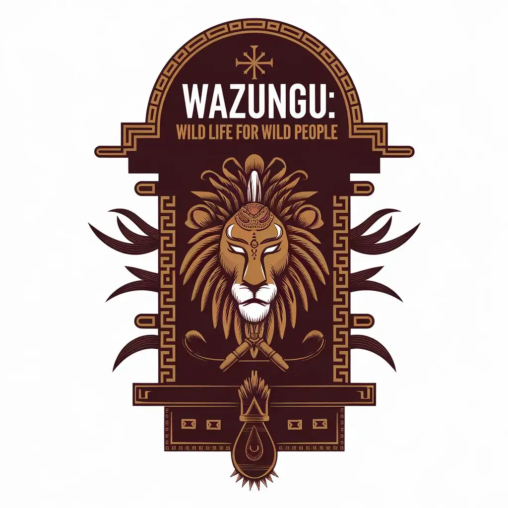 LOGO Design for WAZUNGU Wild Life for Wild People Featuring Temple Lion and African Mask Elements