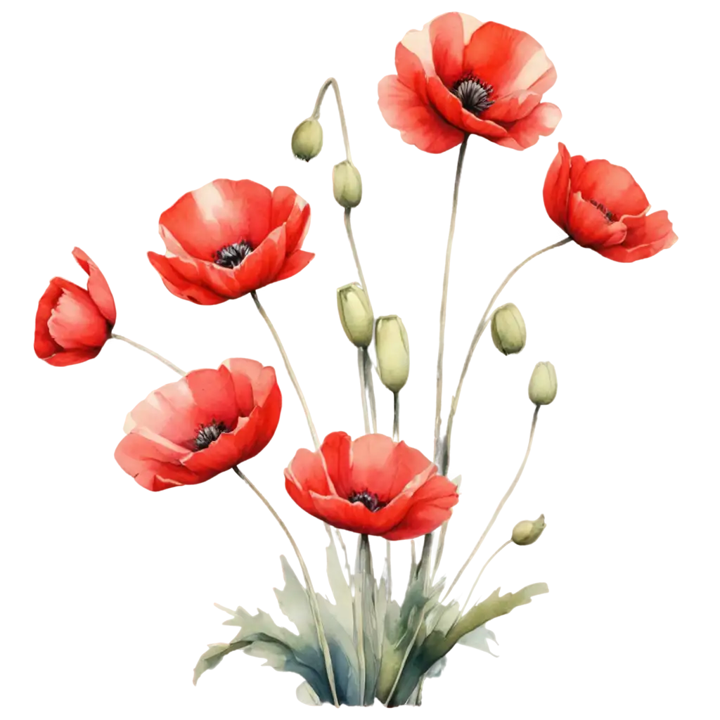 Vibrant-Red-Poppies-Watercolor-PNG-Image-Elegant-and-Romantic-Floral-Design-for-Creative-Projects