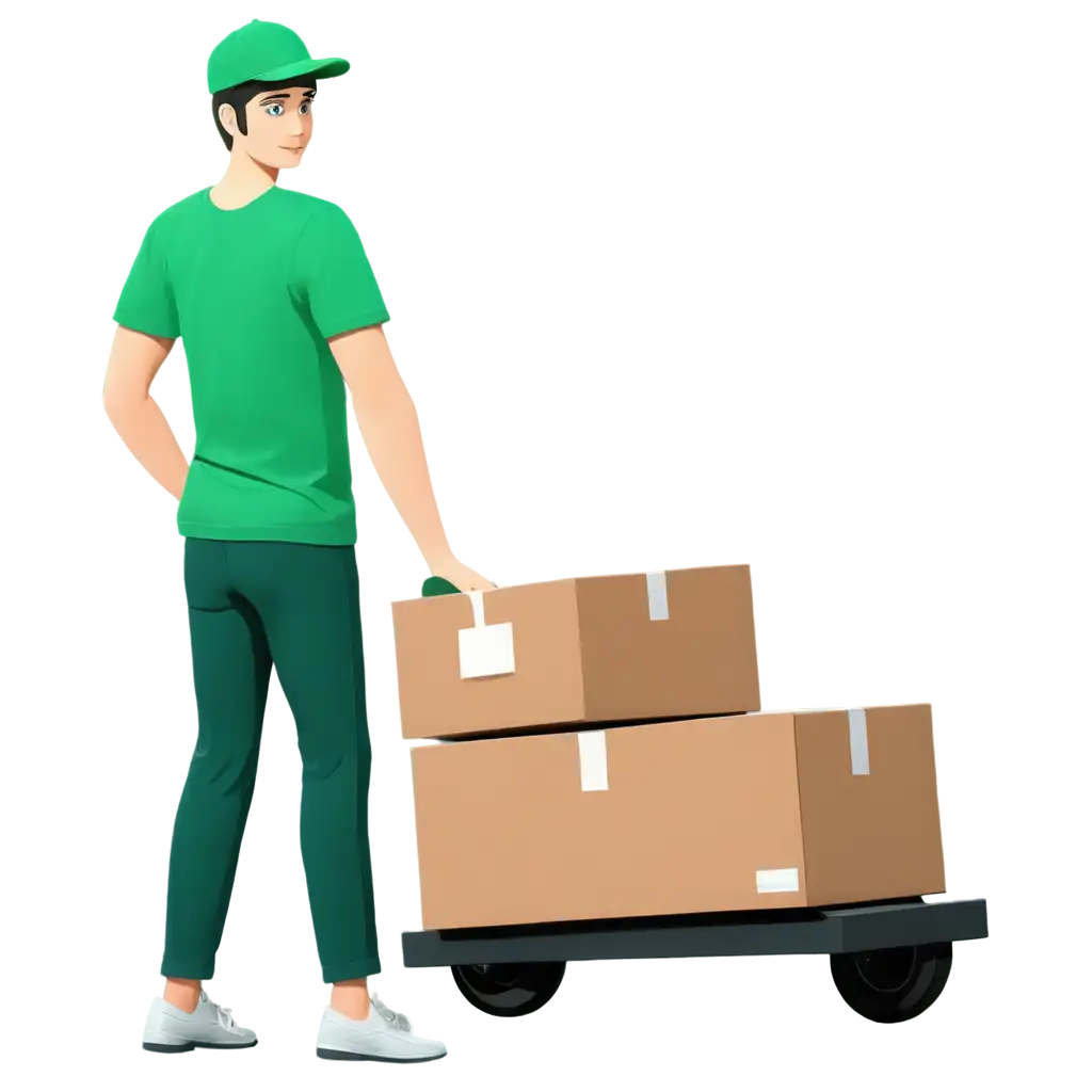 Minimalistic-PNG-Image-of-a-Courier-in-Green-Clothing-Delivering-a-Parcel