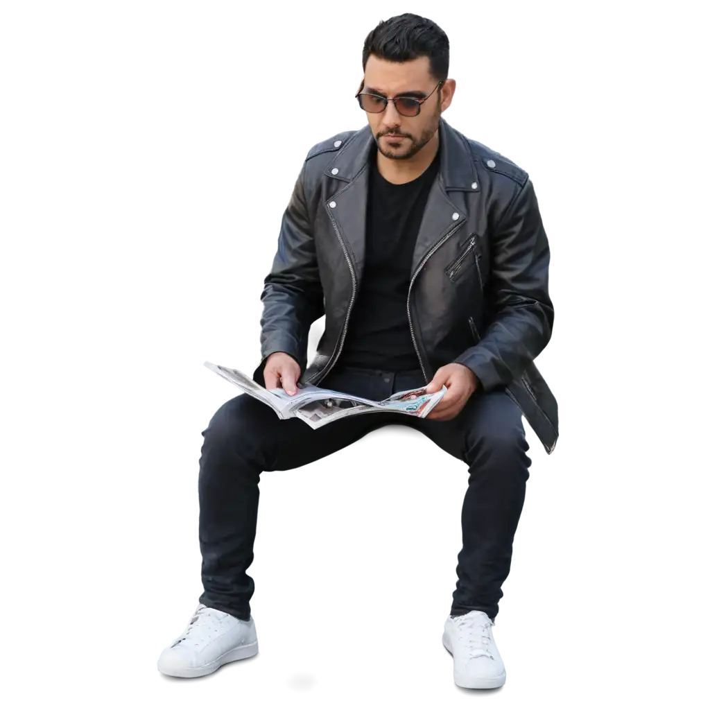 Northeasterner-with-Leather-Jacket-Reading-Antonio-Bezerra-Neighborhood-Magazine-PNG-Image