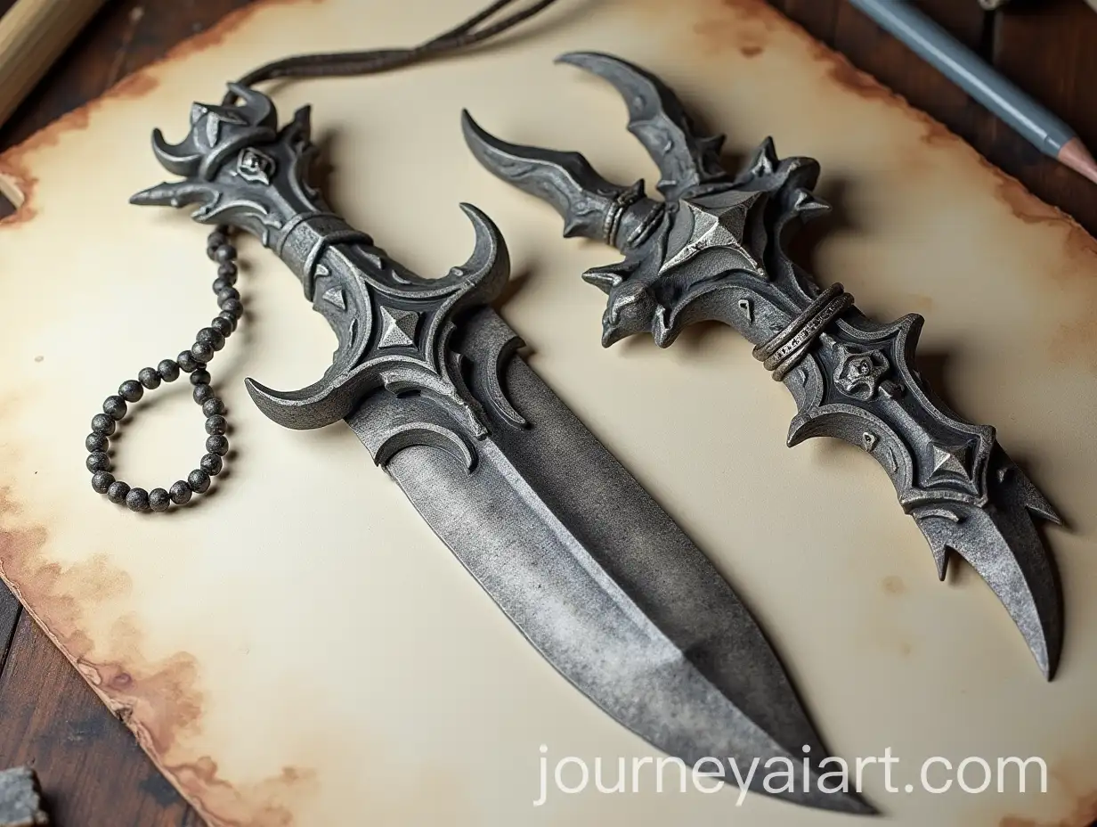 Shaman-Orcs-Ritual-Dagger-and-Predator-Fang-Amulet-on-Wooden-Table