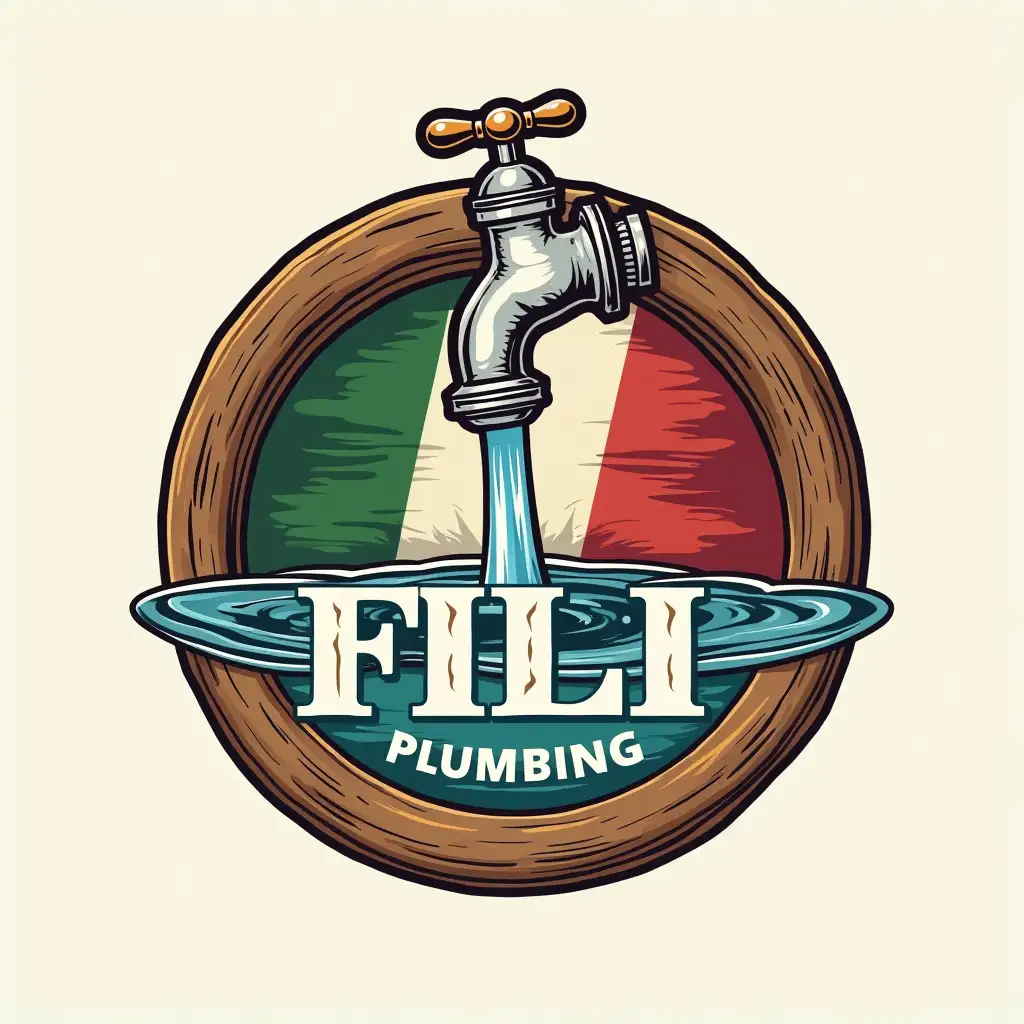 Rustic Style Plumbing Logo with Dripping Faucet and Italian Inspired Colors