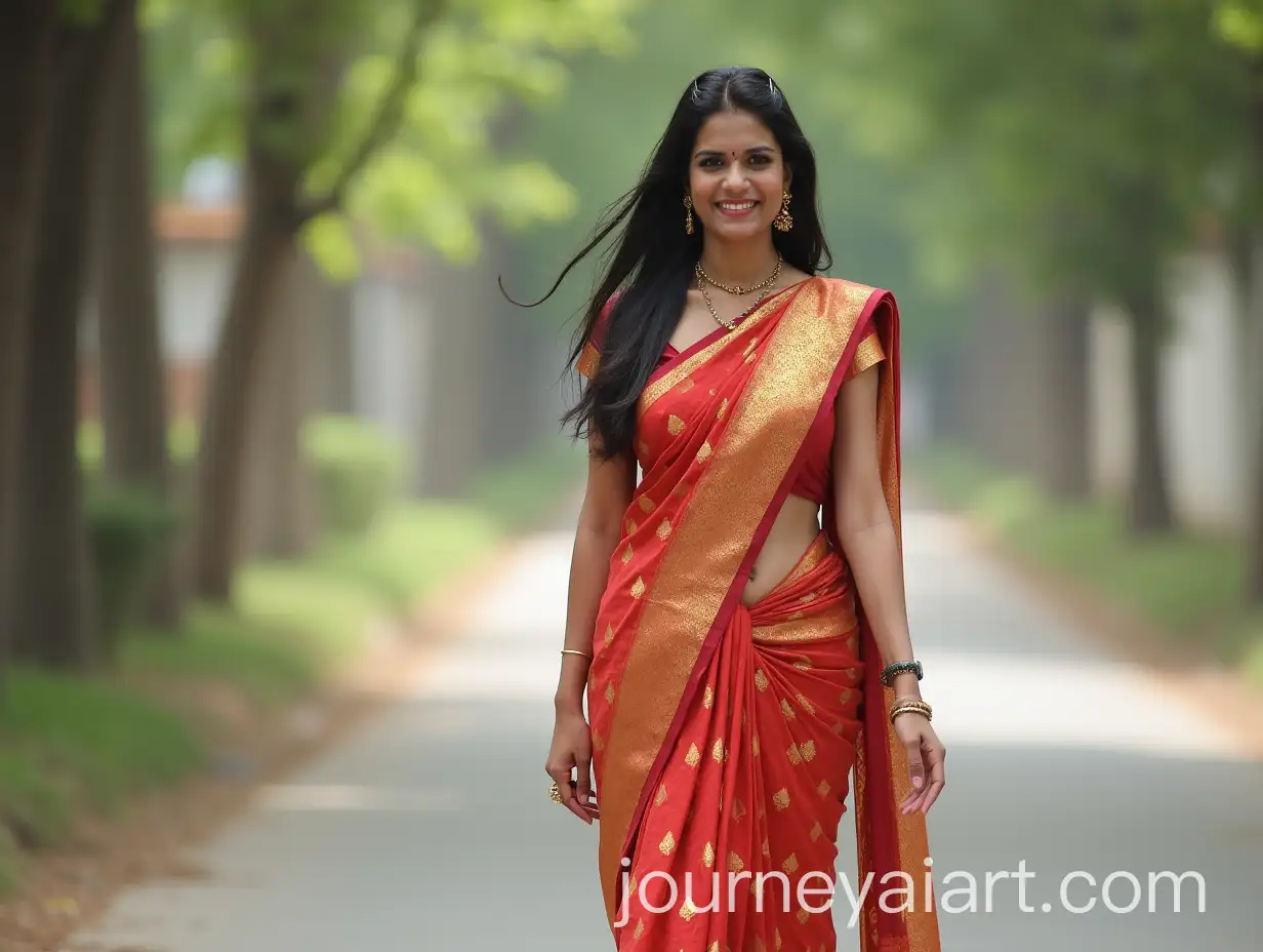 Confident-Indian-Woman-in-Traditional-Clothing-Smiling-on-a-City-Street