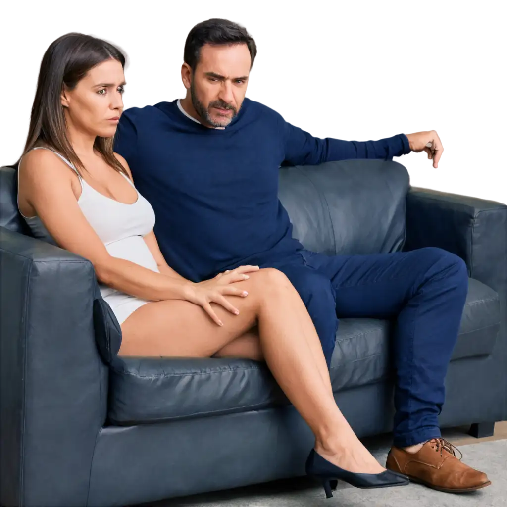 Worried-Man-and-Woman-Sitting-on-Couch-Emotional-PNG-Image-Representation