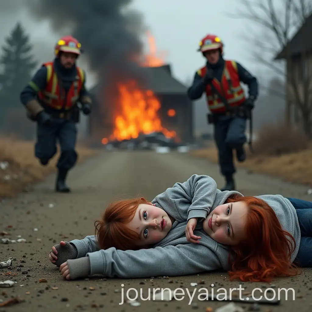 13YearOld-Girl-Protecting-UnAI-Image-Prompt-Expansionconscious-Boy-in-Front-of-Burning-House-Paramedics-Rushing-to-Help