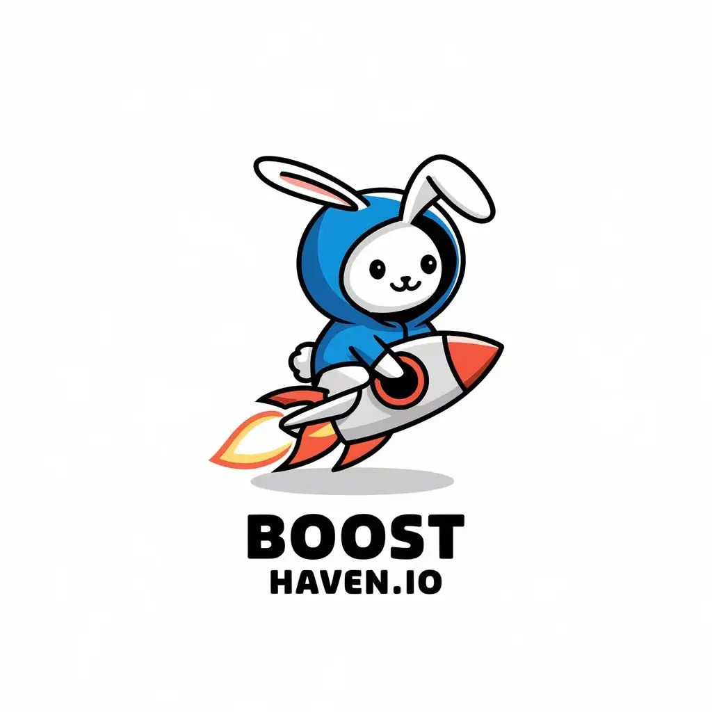 LOGO Design for BOOST HAVENIO Minimalistic Cobalt Blue Bunny Riding a Rocket