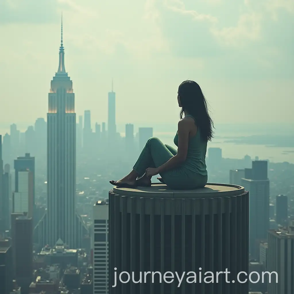 Giant-Woman-Sitting-on-Skyscraper-Observing-the-City-Below