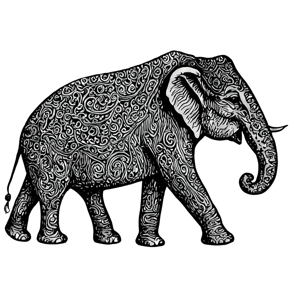 Indian-Elephant-PNG-in-the-Style-of-Old-BlackandWhite-Engravings-for-Vintage-Artwork