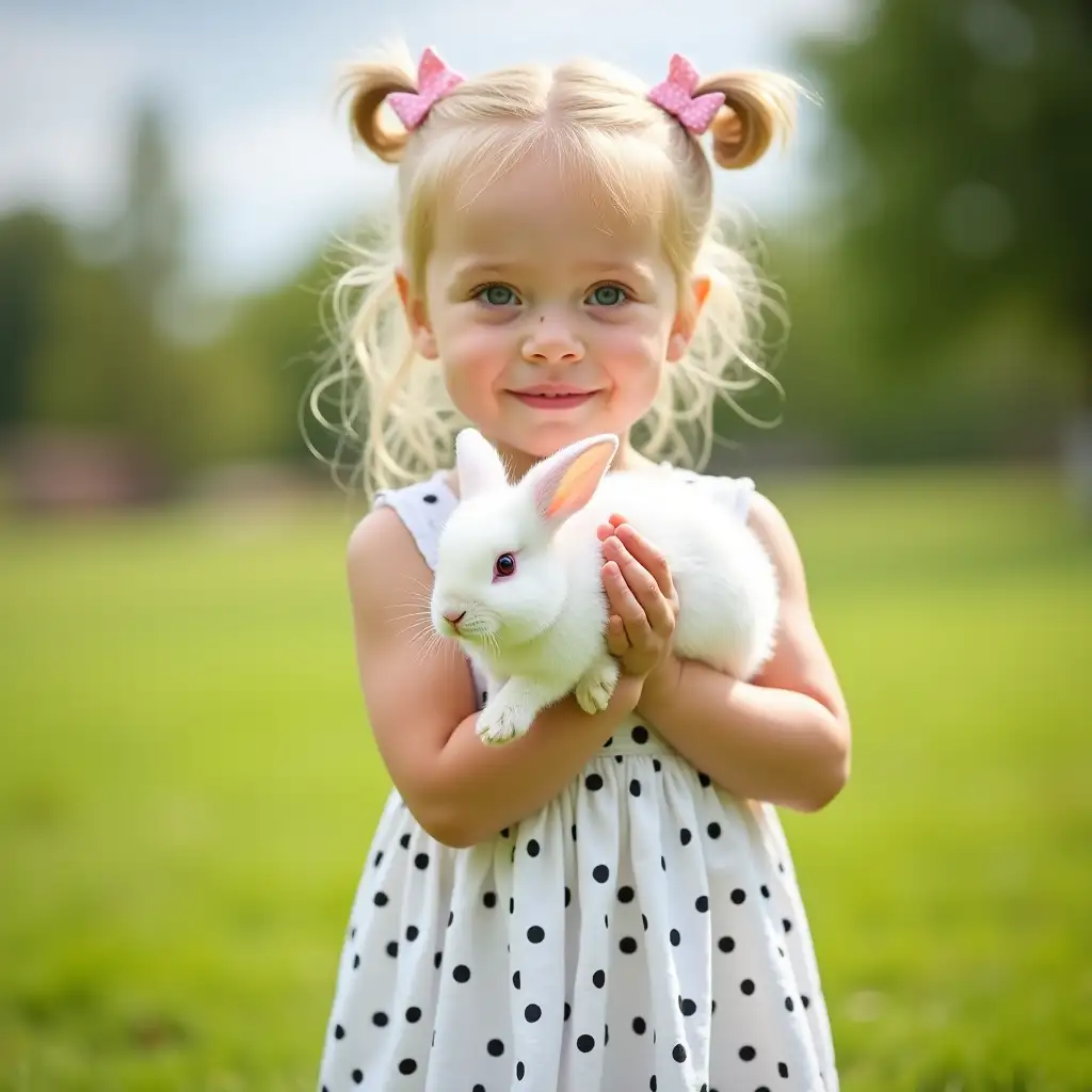 Blonde-5YearOld-Girl-Holding-White-Rabbit-in-Summer-Landscape