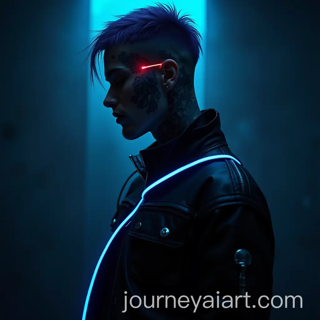 Cyberpunk-Individual-in-Urban-Setting-with-Glowing-Tattoos-and-Leather-Jacket