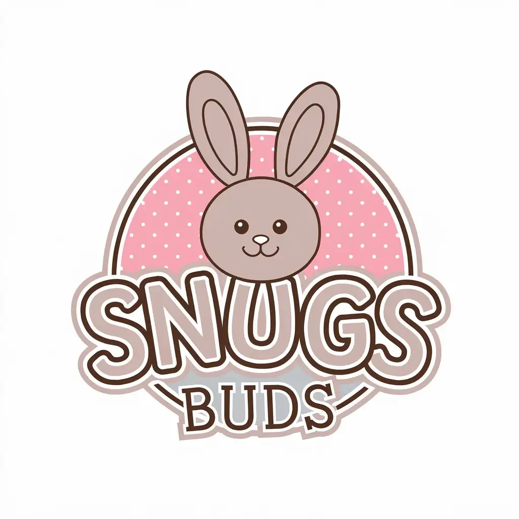 a vector logo design,with the text "Snugs Buds", main symbol:Bunny,soft,toy,background/polkadots,Moderate,be used in Others industry,clear background