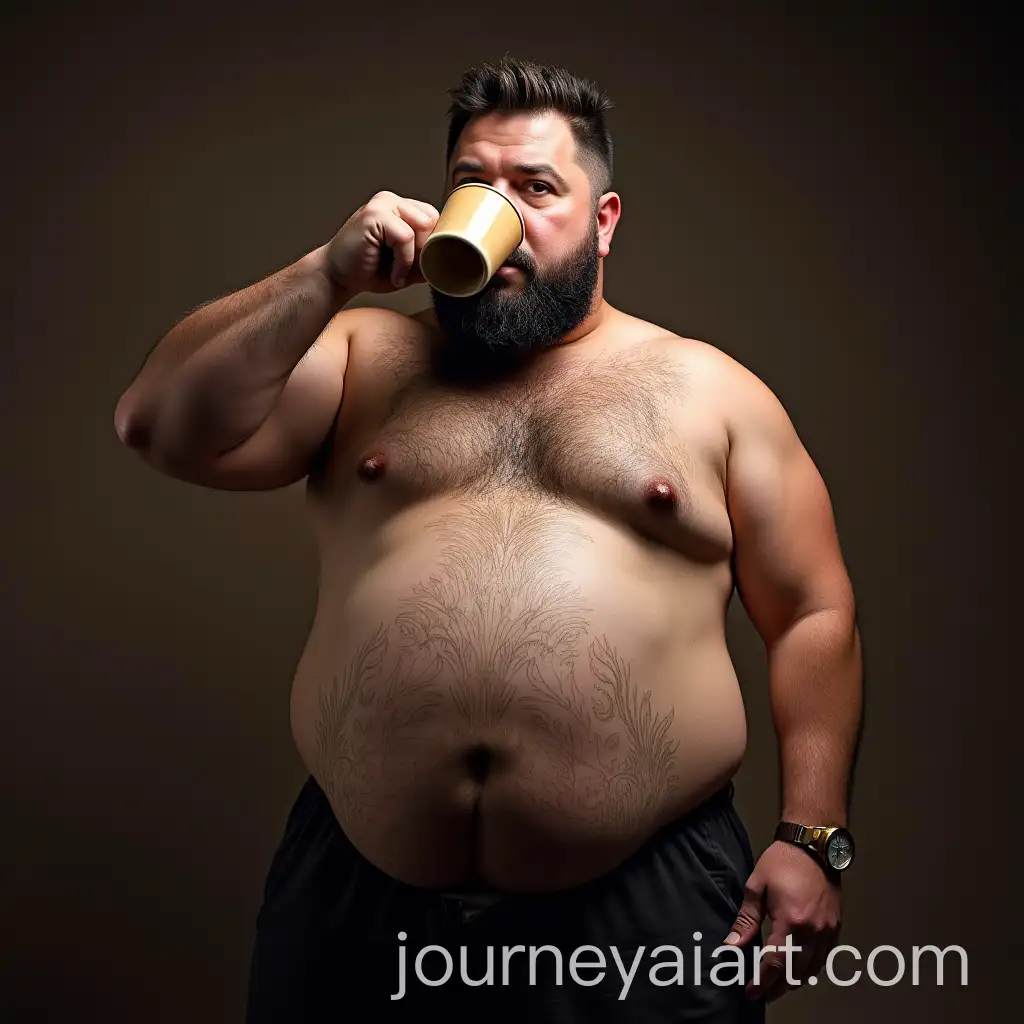 Ramzan-Kadyrov-with-Large-Belly-Drinking-from-Giant-Cup