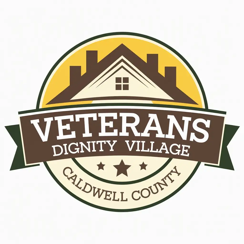 LOGO Design for Veterans Dignity Village House Roof Stars and Circle with Yellow Tan Forest Green Theme