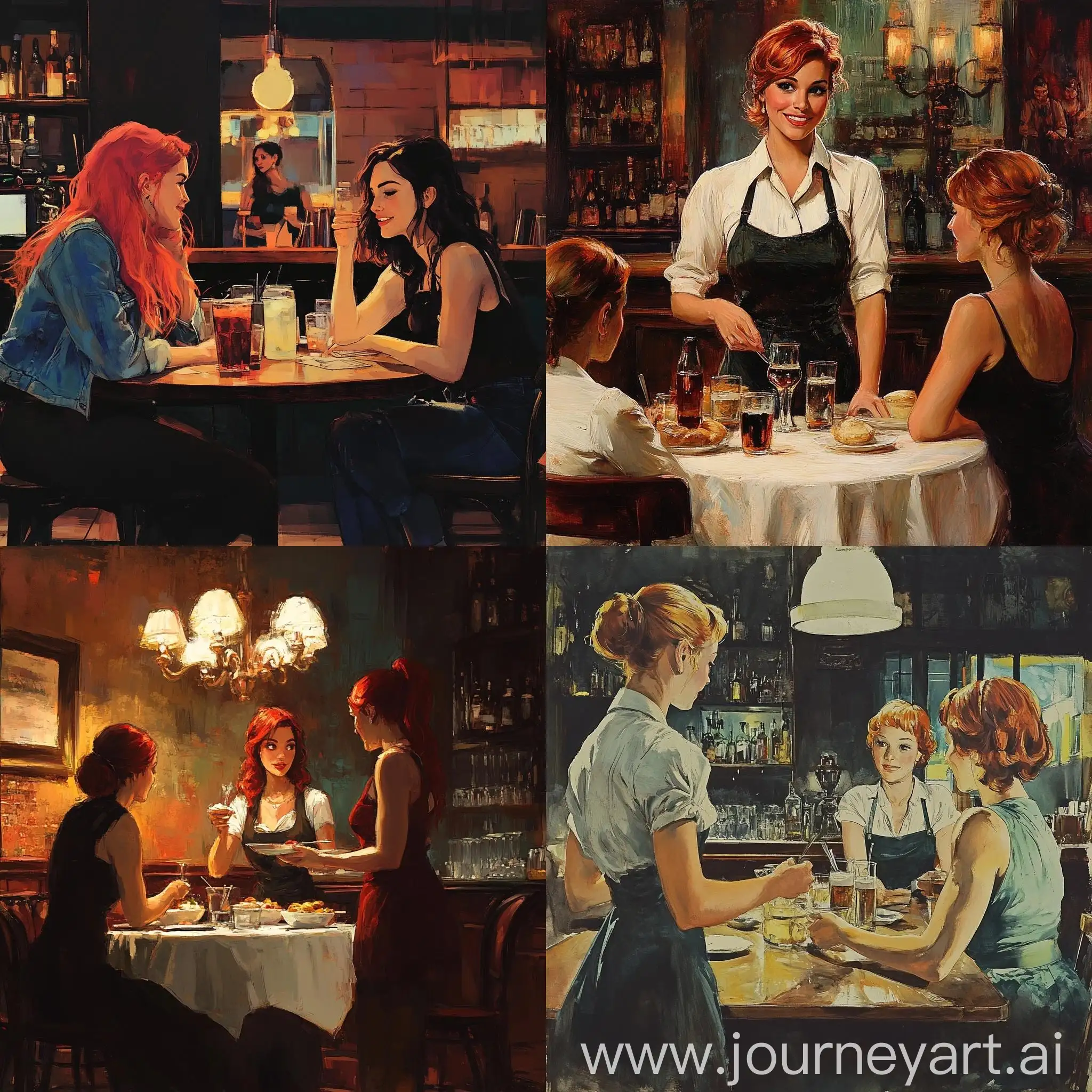 Waitress-Serving-Drinks-to-Customers-in-a-Stylish-Bar-Setting