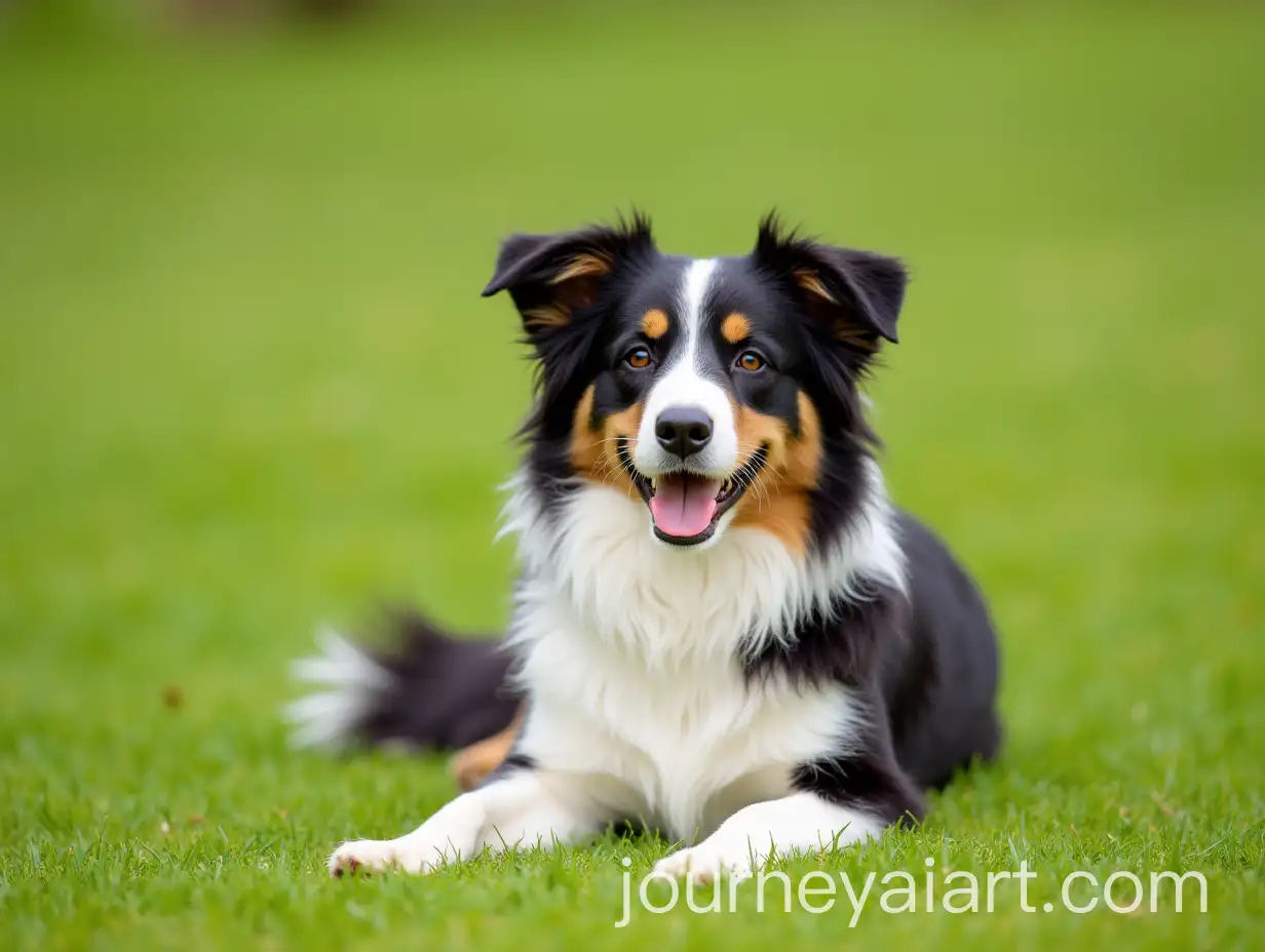 Adorable-Border-Collie-Relaxing-on-Lush-Green-Grass