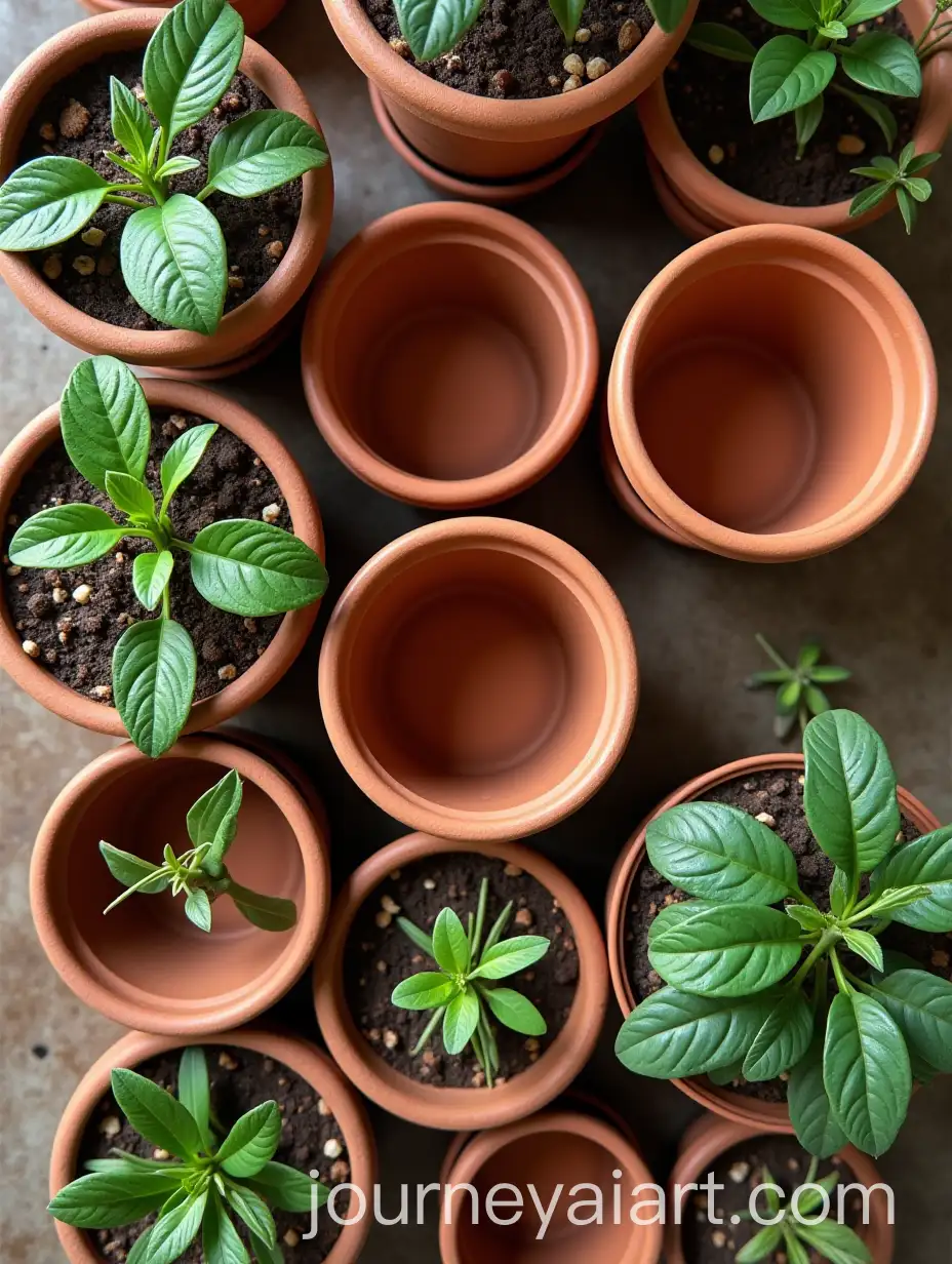 Top-View-of-Soaked-Terracotta-Pots-in-a-Garden-Setting