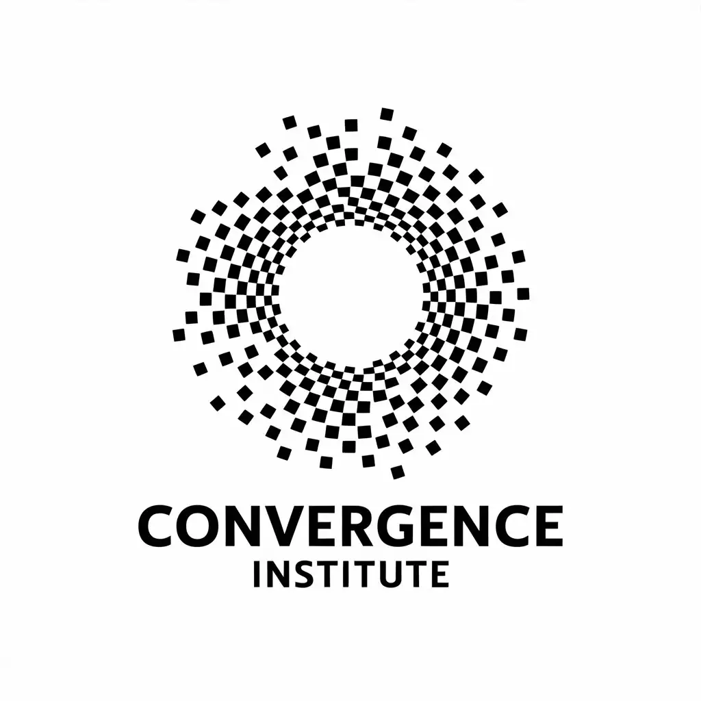 a vector logo design,with the text "Convergence Institute", main symbol:a circle made of many pixels, like a vortex (can see the pixel particles),Moderate,be used in Technology industry,clear background