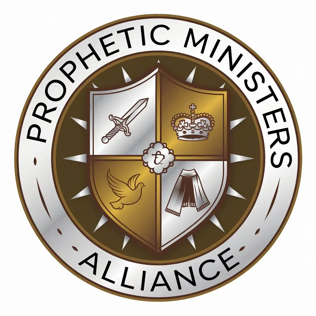 Prophetic Ministers Alliance Logo with Sword Dove Crown and Mantle