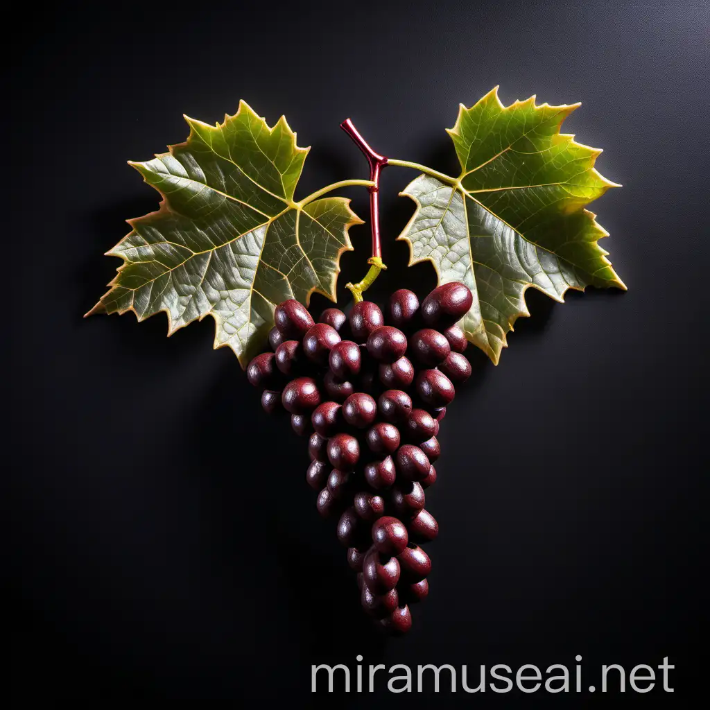 Roasted Coffee Beans Shaped Like Grape Cluster with Cabernet Sauvignon Leaf