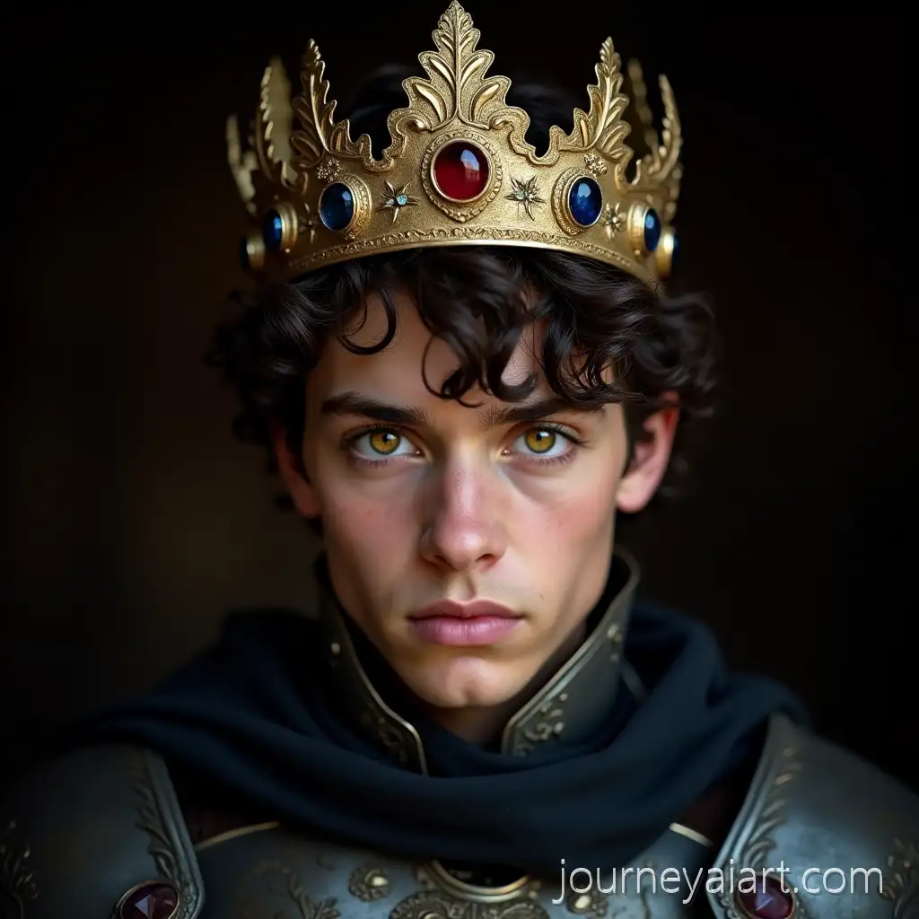 Regal-Young-Man-in-Ornate-Crown-and-Medieval-Armor-Portrait