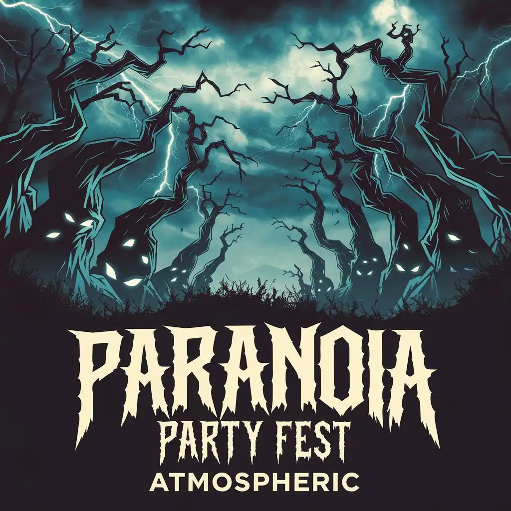 афиша для клуба под названием PARANOIA PARTY FEST АТМОСФЕРНАЯ