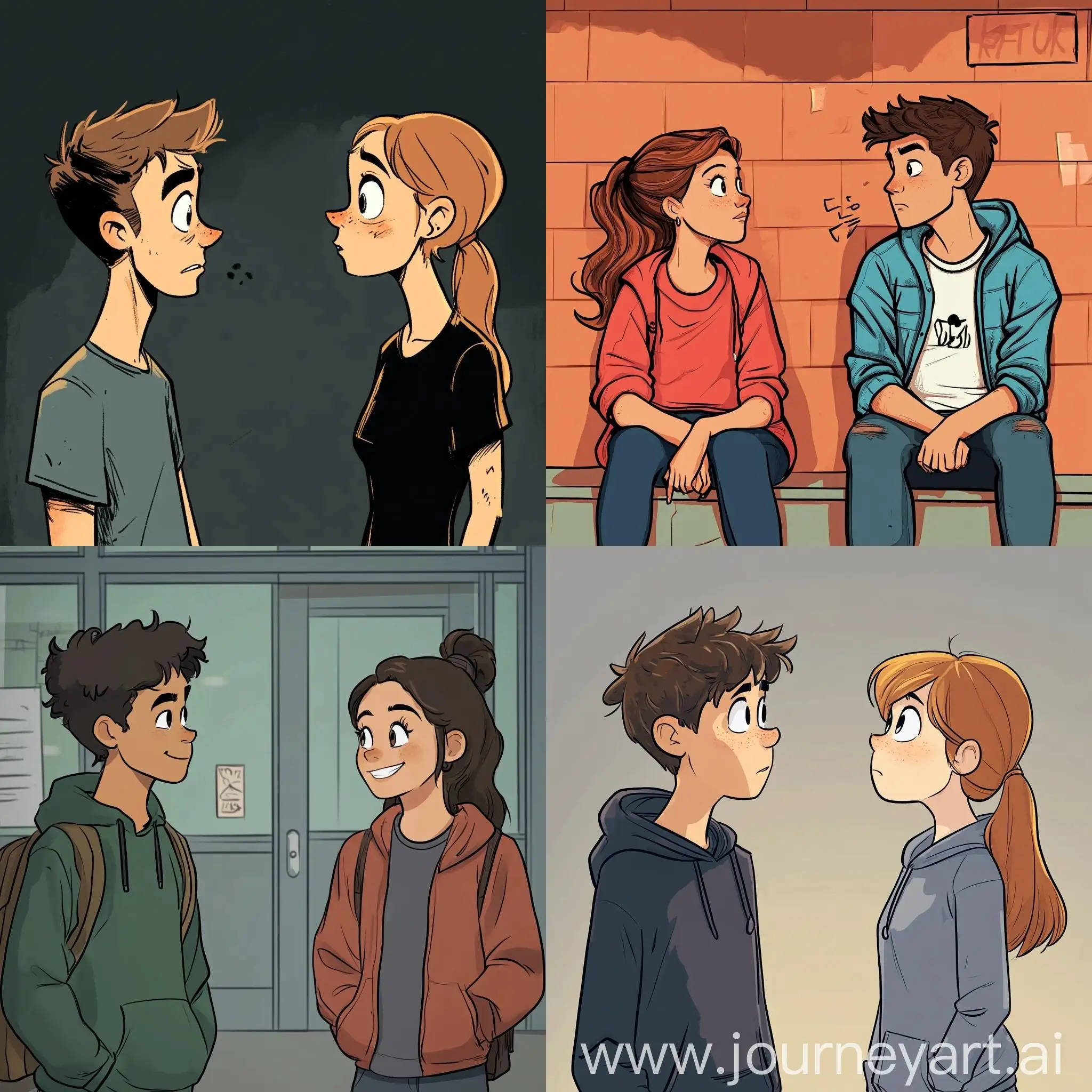 Teenage-Friends-Conversing-in-Comic-Style-Illustration