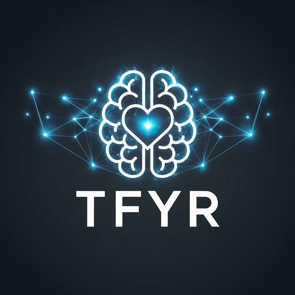 a vector logo design,with the text "TFYR", main symbol:brain/heart/blue luminescence/,Minimalistic,be used in Internet industry,clear background