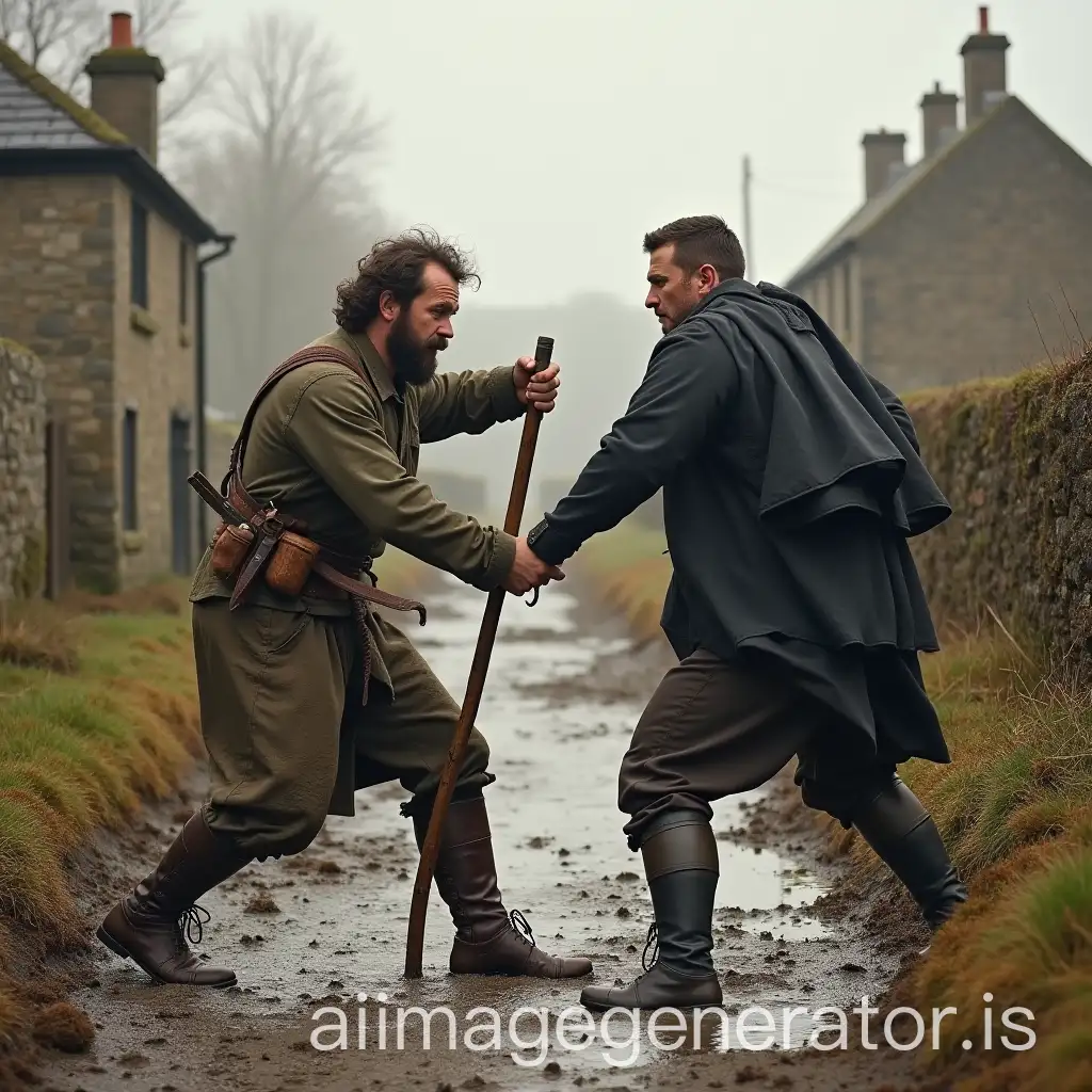 Two-Men-Fighting-in-Mud-on-a-Path-in-a-Breton-Village-1830s