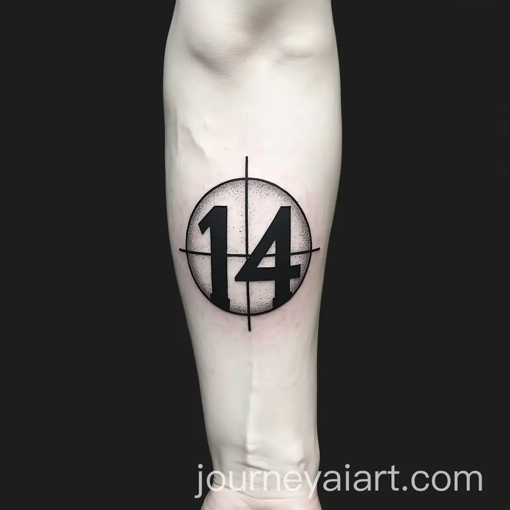 Minimalist-Black-and-White-Tattoo-Design-of-Number-Fourteen-Inside-a-Basketball