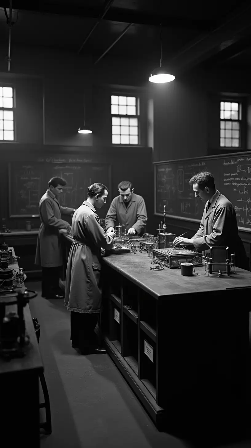 Soviet Scientists Conducting Research in a 1940s Laboratory